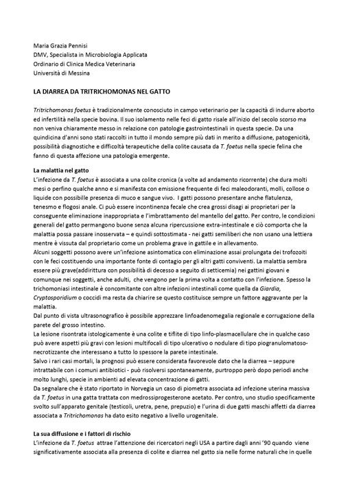 Maria Grazia Pennisi: La diarrea da Tritrichomonas nel gatto