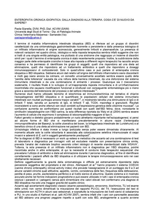 Paola Gianella: Enteropatia cronica idiopatica: dalla diagnosi alla terapia